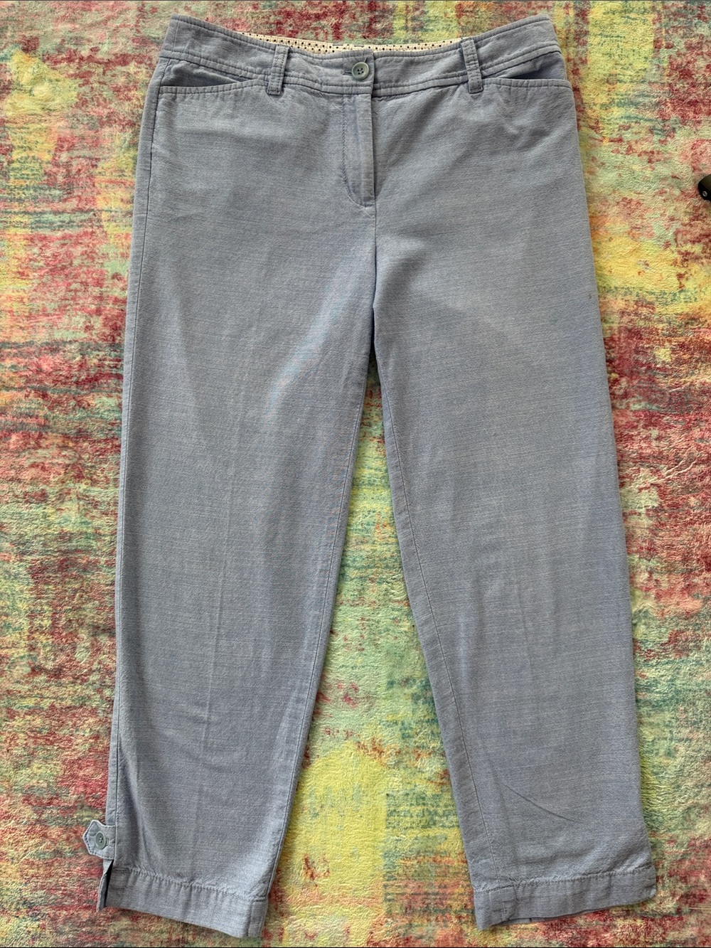 Talbots Blue Gray Cropped Capris with Button Tab Cuff